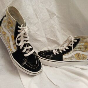 * VANS, Tapered Trippy Hearts Women High Top Suede Black White Canvas SIZE 10